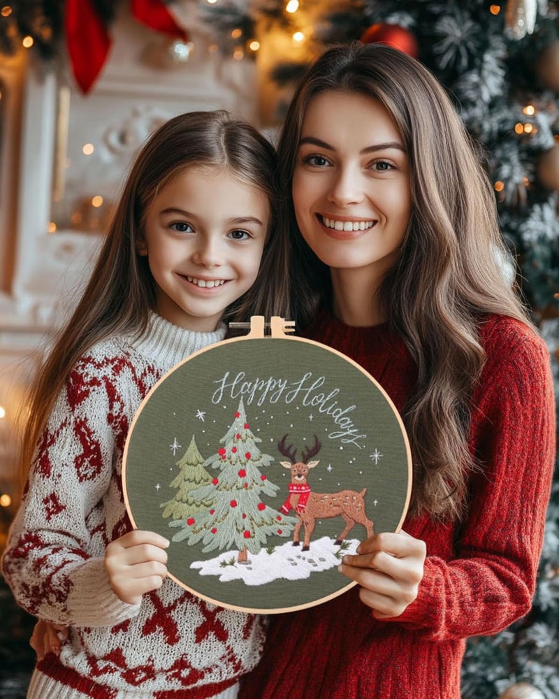 Santune Embroidery Kit - 3pcs Christmas Embroidery Patterns for Beginners with Instructions Cross Stitch Kits for Adults with 1 Embroidery Hoops, Color Threads and Needles, Good Hobbies for Women - Image 4